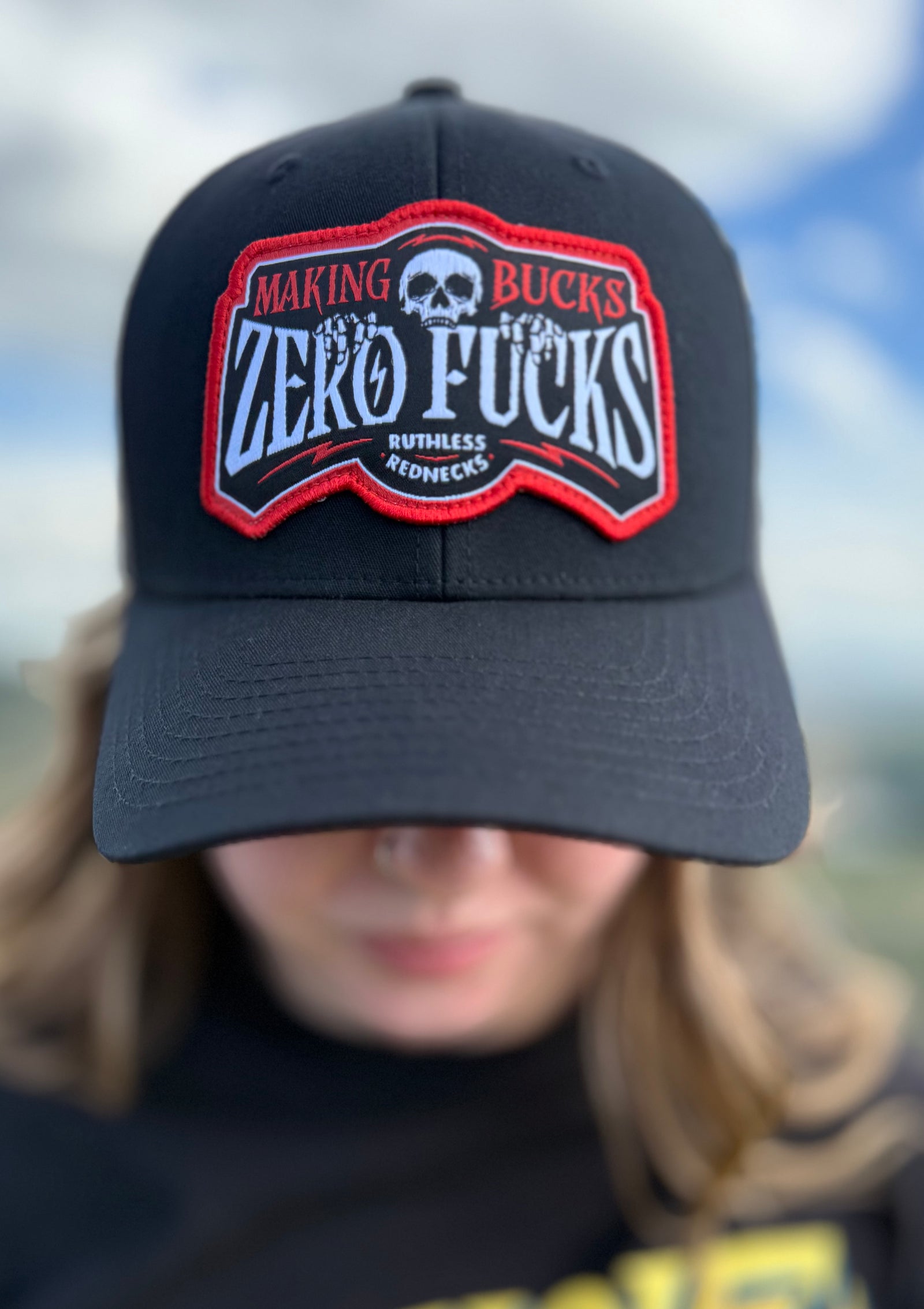 Making Bucks Zero Fucks Creeper Curved Brim Black Hat
