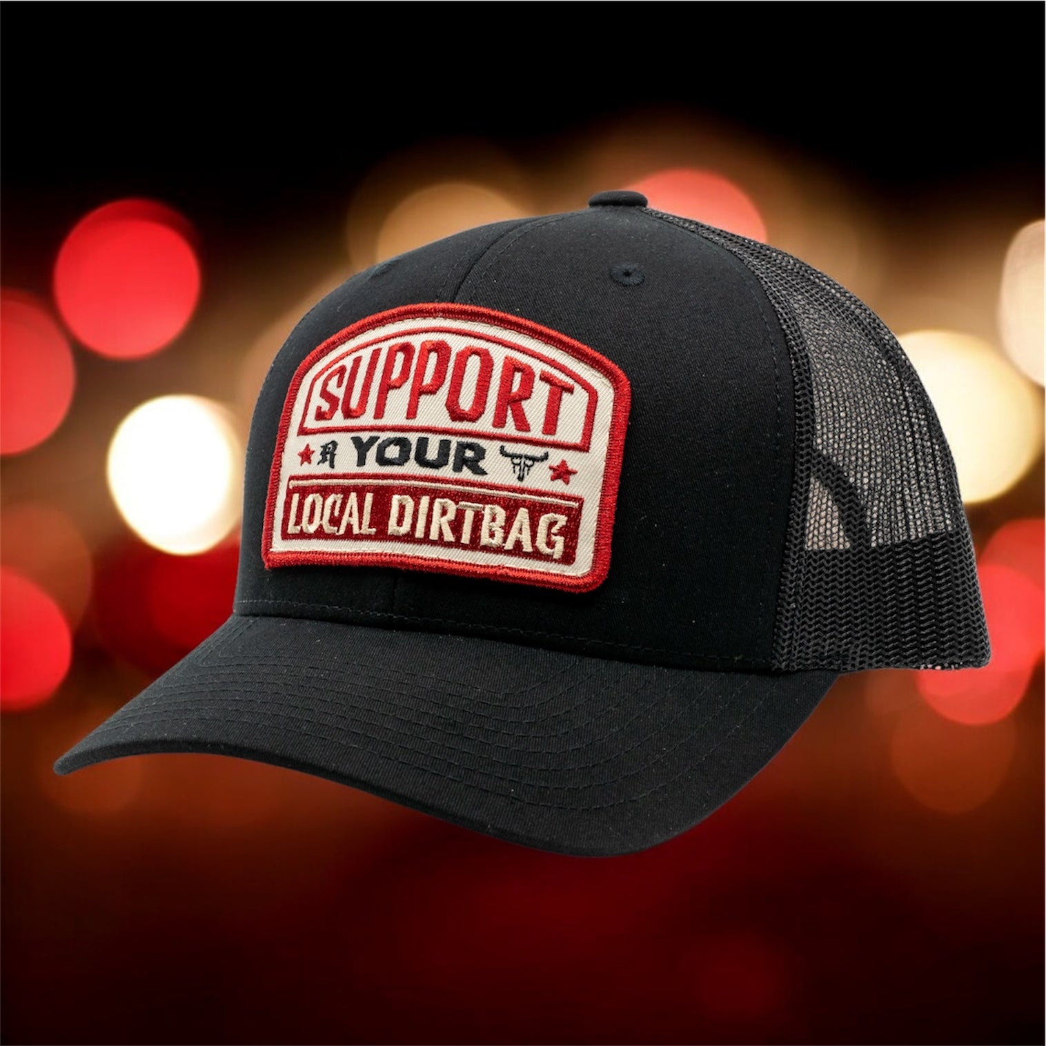 Support Your Local Dirtbag Curved Brim Black Hat