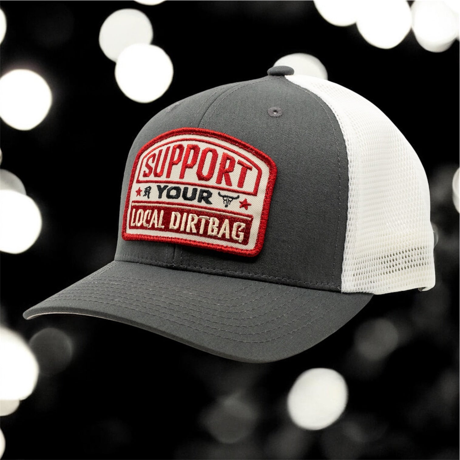 Support Your Local Dirtbag Curved Brim Charcoal-White Hat