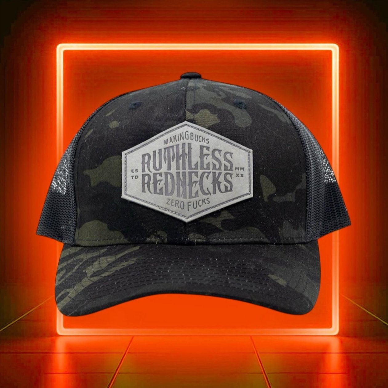 Hostile Patch Curved Brim Snapback Black Camo Hat