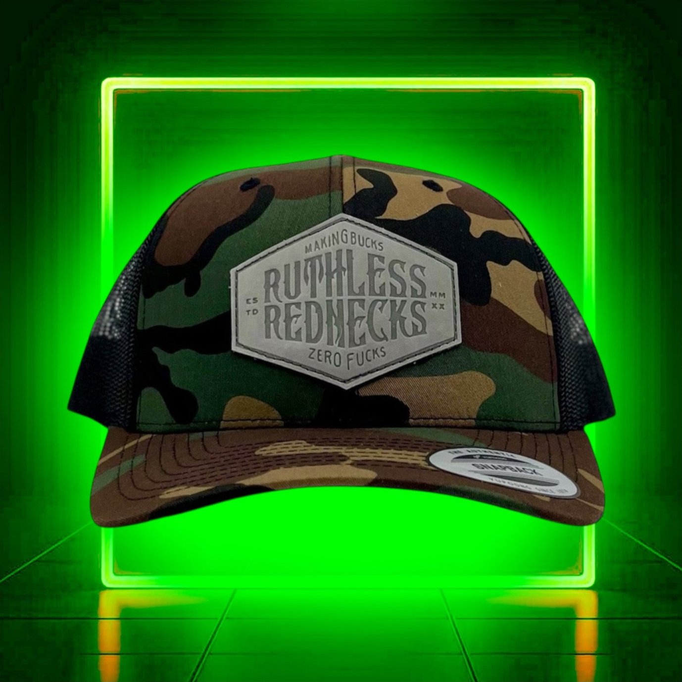 Hostile Patch Curved Brim Snapback Green Camo-Grey Hat