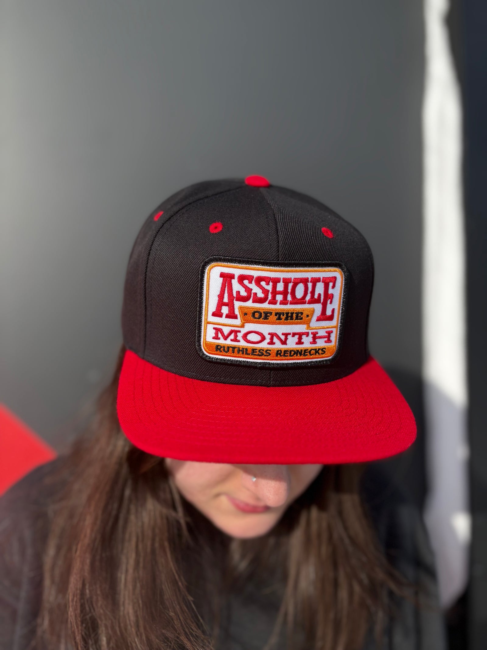 Asshole Of The Month Flatbrim Black-Red Patch Hat