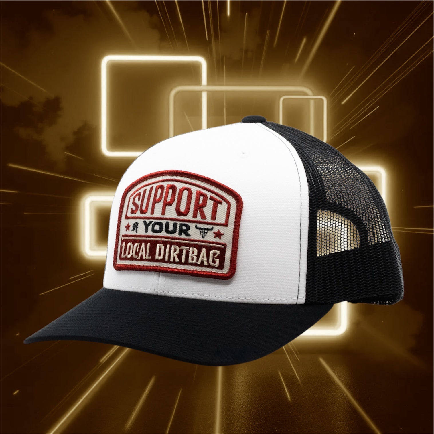 Support Your Local Dirtbag Curved Brim White-Black Hat