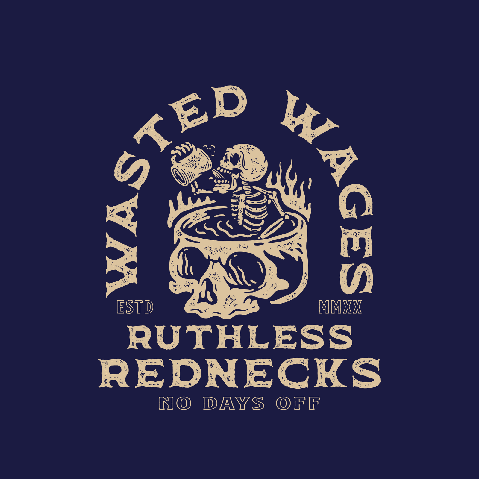 Wasted Wages Skull Spa Heavyweight 10 oz Hoodie Navy - SALE